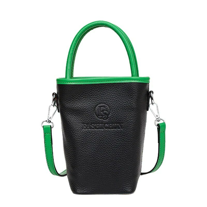 Genuine Cowhide Bucket Handbag para Mulheres Bolsa de Ombro Pequena Bolsa Crossbody Bolsa Casual Bolsa de Telefone Marca Designer de Luxo