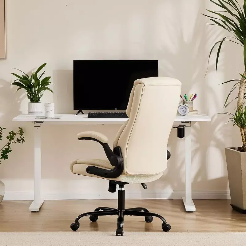 Cadeira ergonômica alta Back Office, cadeira de jogos de computador, cadeira de escritório, tarefa pesada, cadeira de mesa com braços flip-up, couro PU