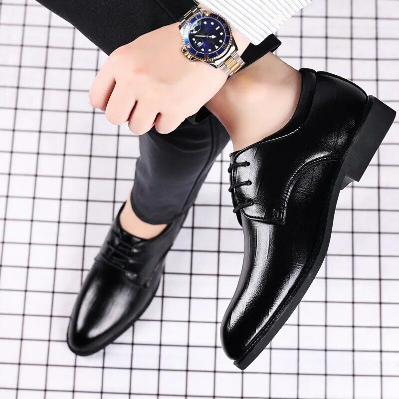 Men Shoes  Fashion Mature Man Pu Leather Lace-Up Shoes Casual Business Pointed Toe Loafers Solid Colors Working Shoes 2023