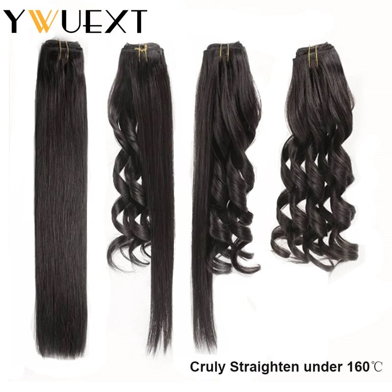 Ywuext-クリップのヘアエクステンション、本物の人間の髪の毛、自然なストレートヘアバンドル、サロン用品、110-120g、14-24インチ、セットあたり7個