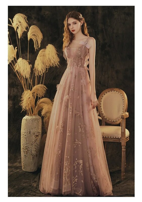 Dreamy Appliques Crystal Cheongsam Sexy Spaghetti Strap Maxi Mesh Dress Gown Exquisite Embroidery Floral Sequins Robe De Soiree