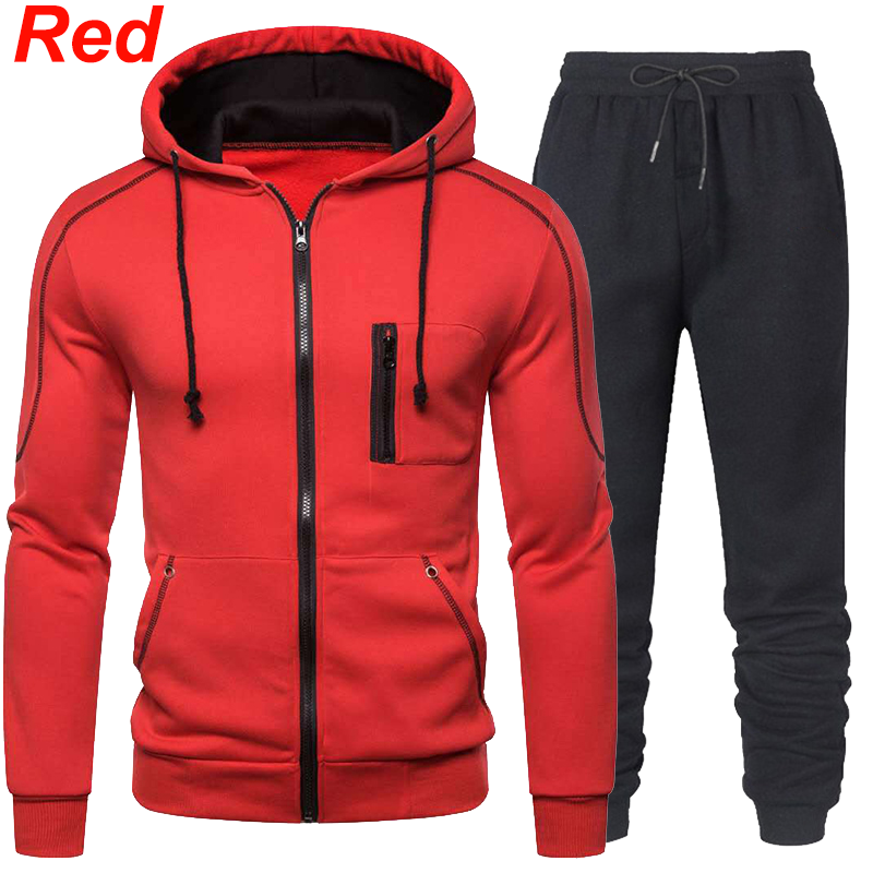New Mens Zipper Jackets Two-piece Set Hoodies&pants Male Outdoor Casual Fashion Tracksuit