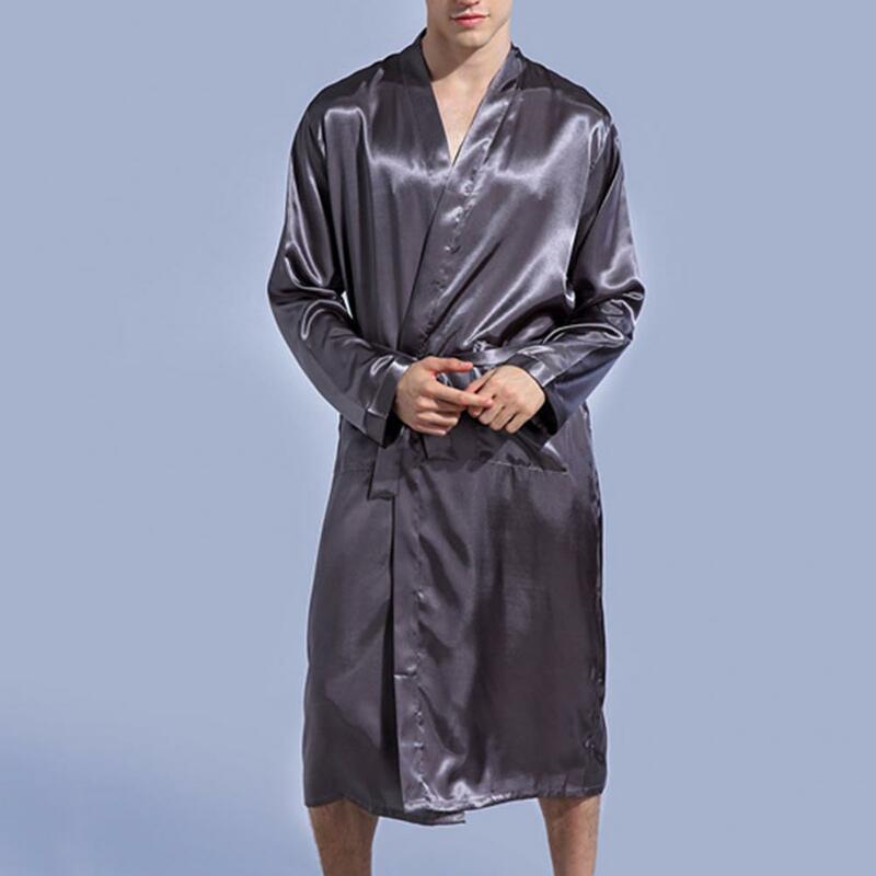 Халат с длинным рукавом мужской, однотонный шелковистый мягкий халат для сна, одежда для сна, весна 2022