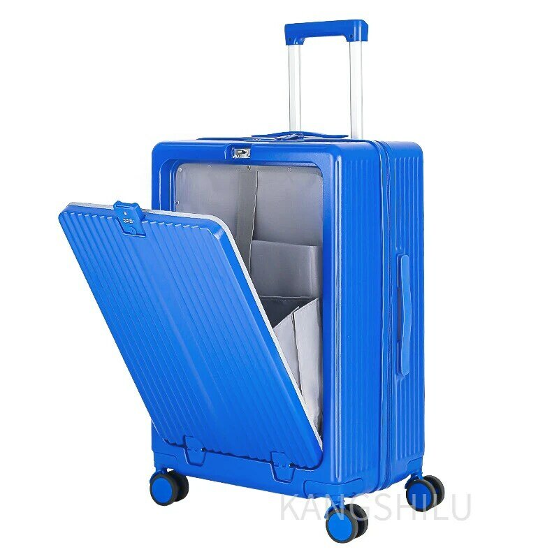 Valigia aperta frontale con un clic valigia da viaggio muslimah con ruote portabicchieri a fascia Trolley bagaglio da viaggio d'imbarco