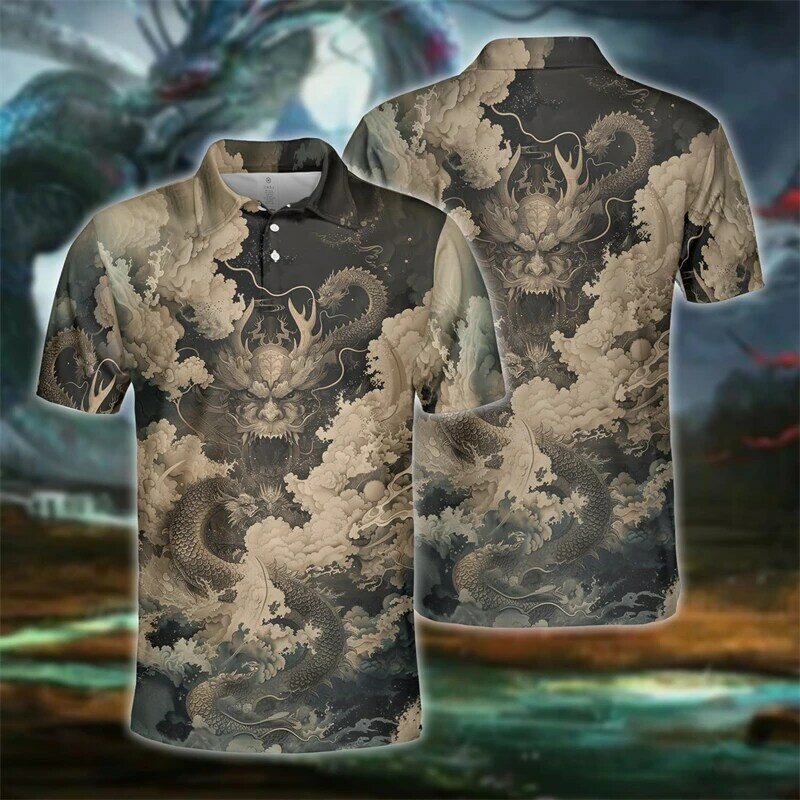 Мифические драгонические 3D рубашки поло с принтом для мужчин одежда Харадзюку хип-хоп Дракон короткий рукав Готическая Loong рубашка поло женская