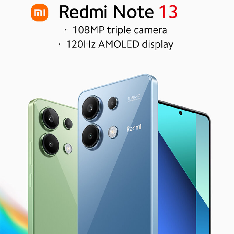Xiaomi-Redmi Note 13 Snapdragon, Versão Global, 8GB, 256GB, 128GB®Impressão digital no ecrã, Impressão digital, 120Hz, 6,67 ", AMOLED, 108MP, 33W, Note13