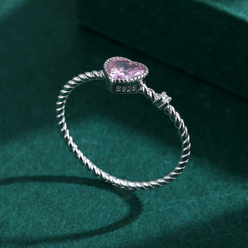 2022ใหม่แฟชั่นแหวนผู้หญิง S925เงินสเตอร์ลิงพราว CZ หัวใจสีชมพู Love งานแต่งงานของขวัญนิ้วมือเครื่องประดับขายส่ง