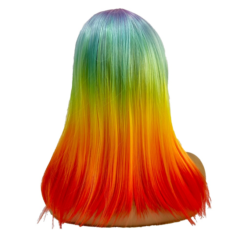 Wig pelangi untuk wanita, wig sintetis warna gradien pesta liburan, bermain peran warna anak perempuan, wig lurus panjang