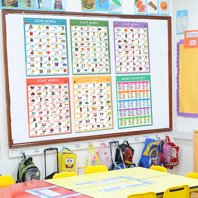 Carteles A3 de aprendizaje de palabras y palabras para niños, carteles de decoración para el aula, material didáctico para preescolar, 6 unidades, 220