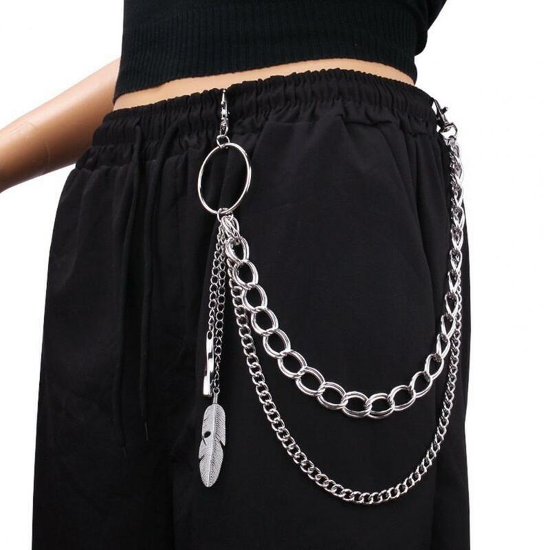 Metal Feather Trouser Chain Punk Rock Metal Chain Jewelry Accessories for Men Women Double-layer Feather Pants Chain for Hip-hop