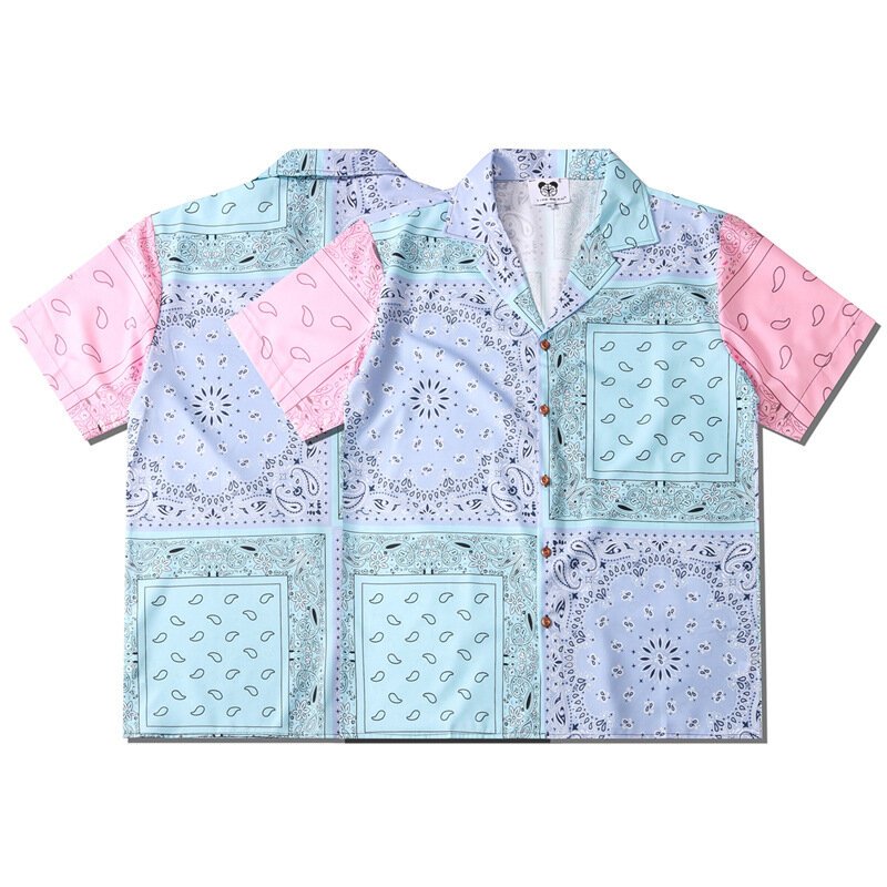 2023 Zomer Nieuwe Mannen Vintage Cashew Bloemen Print Shirt Mode Roze Korte Mouw Oversized Hawaiian Strand Harajuku Shirts Chemise