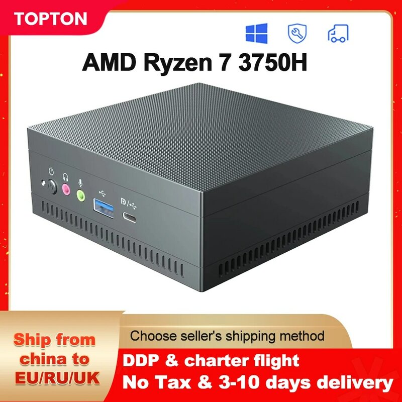 TOPTON-Mini PC de jeu NUC AMD Ryzen 7 3750H Vega Graphic 2 * DDR4 NVMe SSD, ordinateur de bureau Windows 11/10 10 Pro 3x4K HTPC WiFi BT