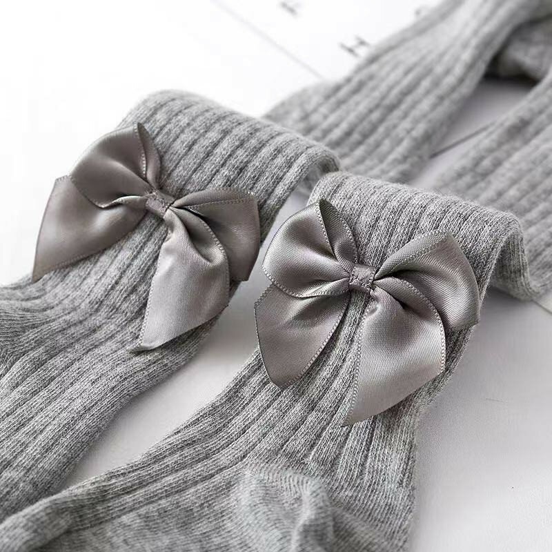 Collants de algodão tricotados para meninas, cintura alta, bowknot fofo, meia-calça para crianças, criança e bebê, inverno