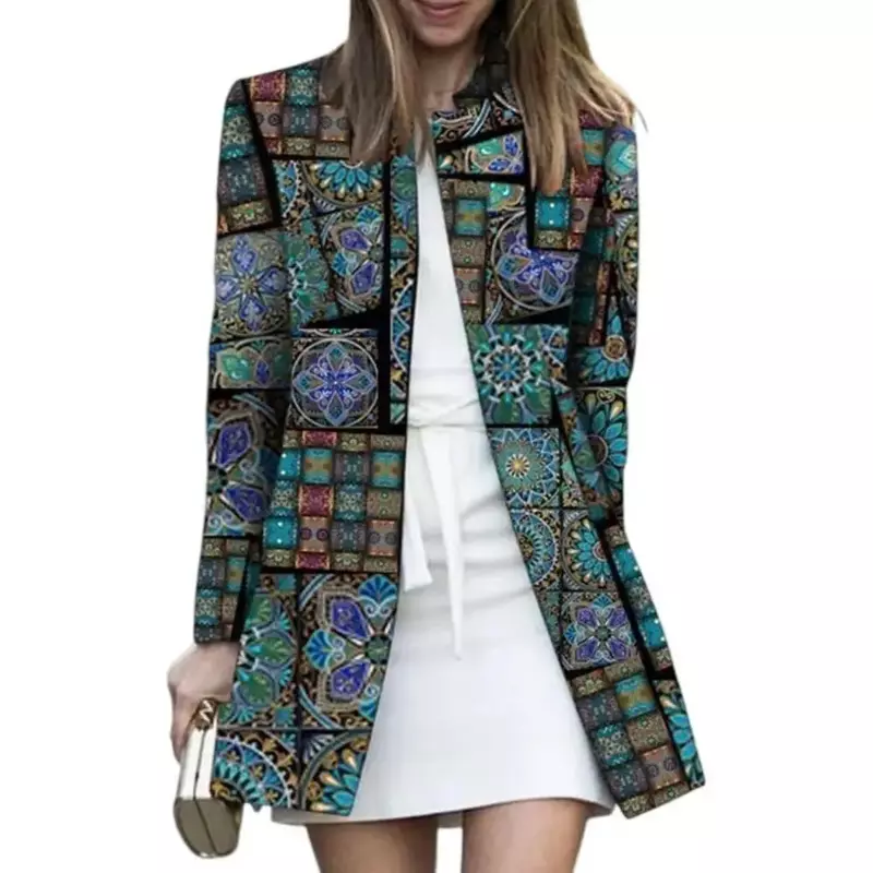 Classic  Autumn Coat Thick Spring Autumn Ethnic Style Pattern Cardigan Coat Open Stitch Windproof Retro Cardigan Workwear