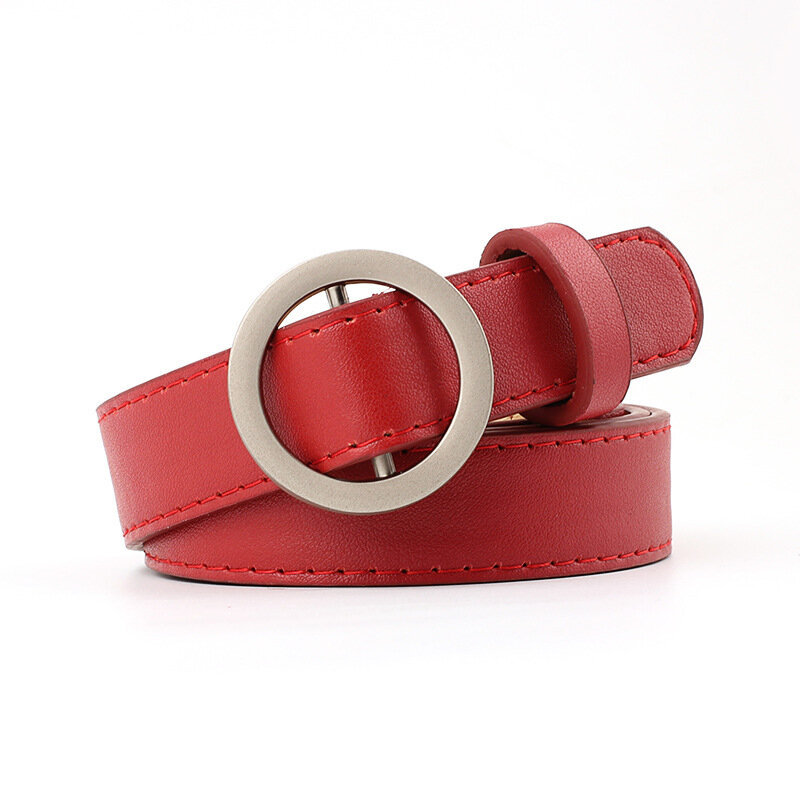 Cinturón de cuero con hebilla para mujer y hombre, cinturón negro fino, J22