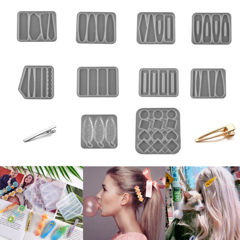 Moldes de silicona para horquillas, herramientas de fabricación de joyas DIY, artesanía de resina UV, accesorios geométricos para el cabello de varias formas, molde de resina epoxi