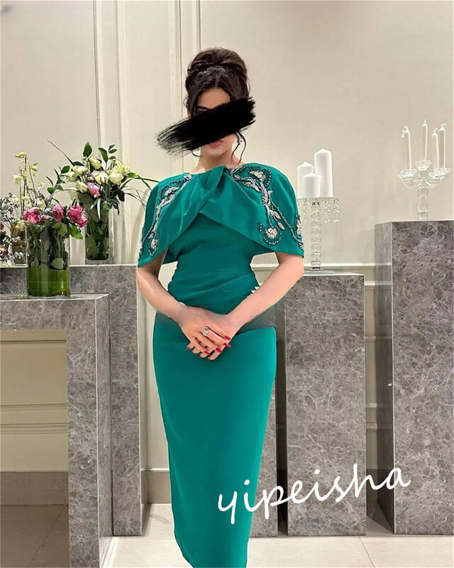 O-Neck A-Line Beading Prom Dress, cetim Bespoke Ocasião Vestidos, Arábia Saudita Clássico Estilo Moderno, Noite Formal