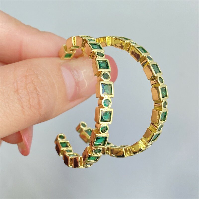 Gold Color Luxury Opals Hoop Earrings for Women Zirconia Crystal Jewelry Party Christmas New Year Accessories Unusual Earrings
