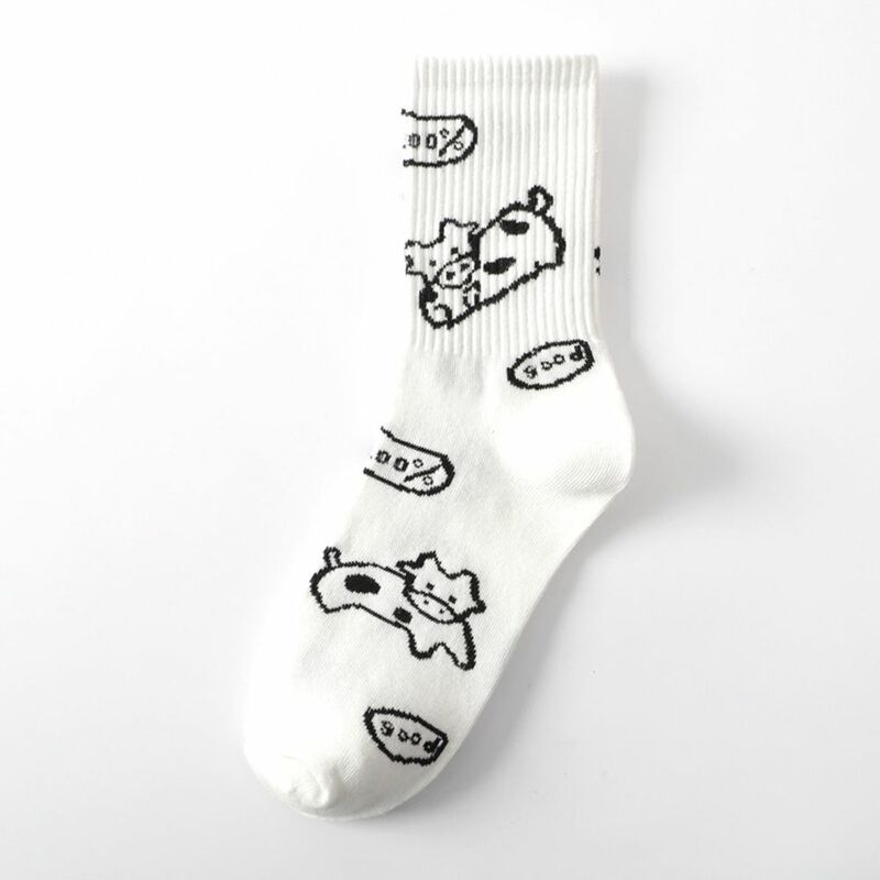Bequeme atmungsaktive Herbst Kuh Punkt Original Cartoon Druck Socken Baumwolle Strumpfwaren Frauen Socken