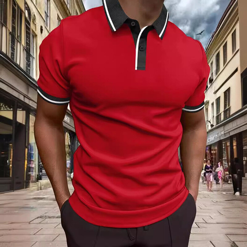 Camisa polo de manga curta masculina, gola, moda digital, bolso personalizado, top casual de negócios, verão, novo, 2024