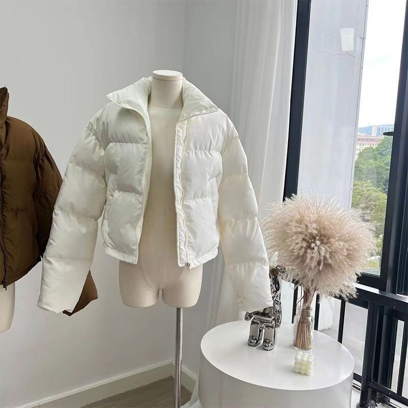 Zimowe nowe ocieplana kurtka z bawełny damskie parki modna stójka grube ciepły płaszcz w jednolitym kolorze kobiece luźna odzież przypływ B020