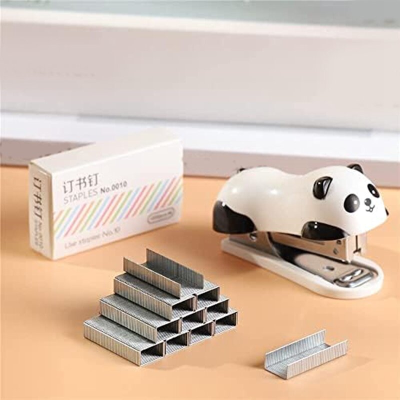 Grapadora de escritorio Panda, 4 piezas, 12 hojas de capacidad, con grapas n. ° 10 de 4000 piezas, removedor de grapas incorporado