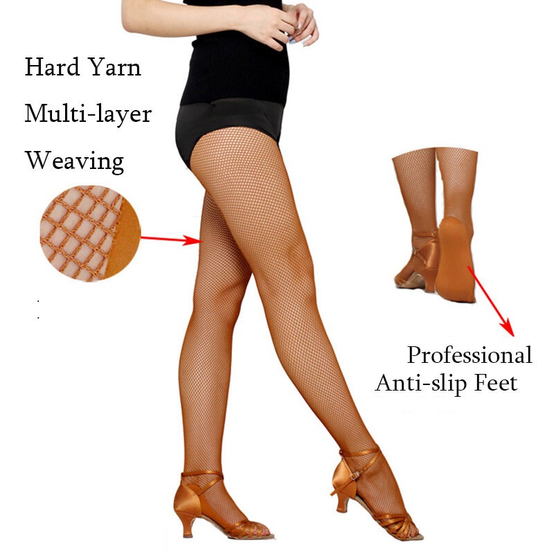 Mulheres elásticas de dança latina meia-calça, meias arrastão para salão de baile, meias de fios duros, 6 unidades por pacote