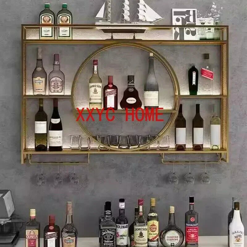 Industrial Prateleira Industrial Whisky Wine Cabinet, Modern Club Hanging Bar Cabinet, Liquor Display, Metal Harpa Barzinho Móveis de Cozinha