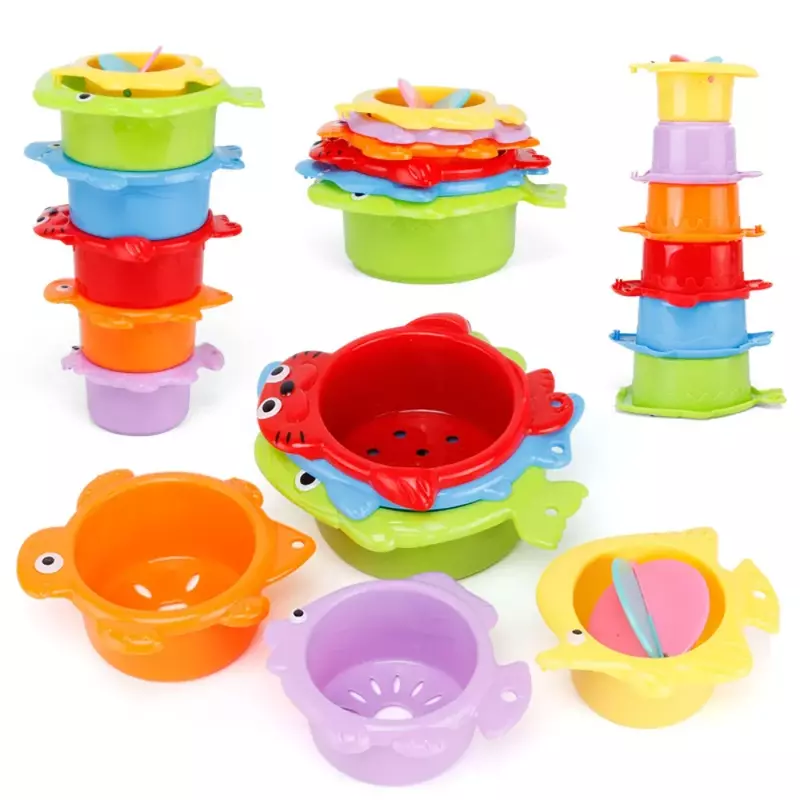 6Pcs Baby Bath Toy Stacking Cup Toddler Toys Ocean Stacking Tower Bathtub Water Play Beach Toys Educational Toy Children Gifts