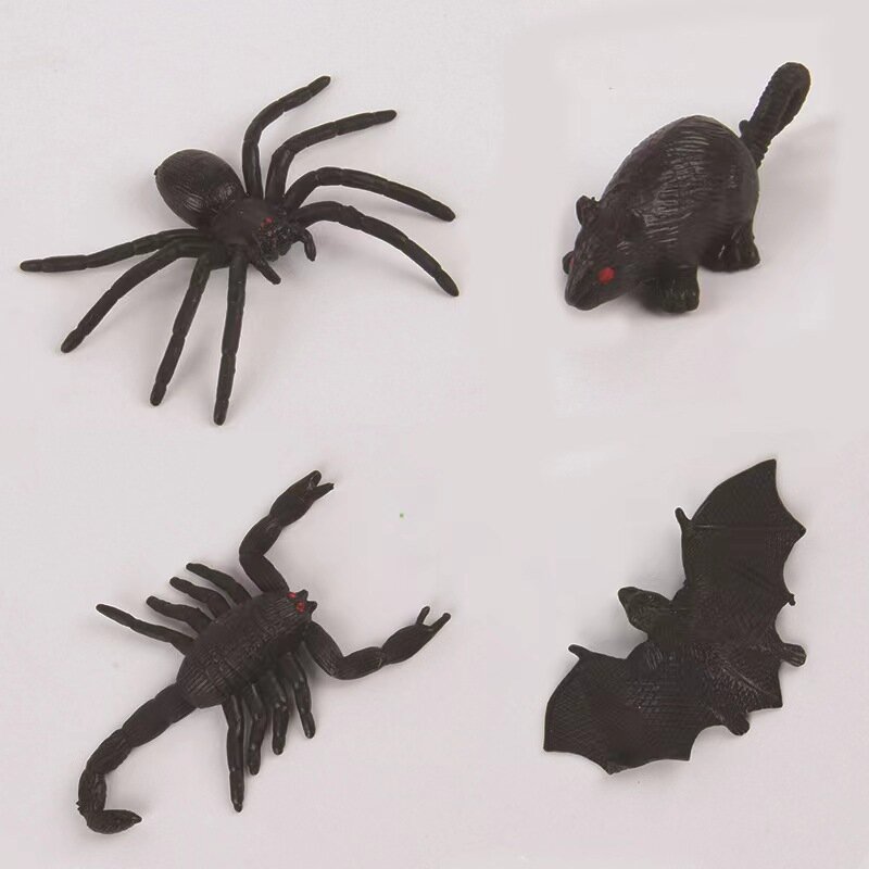 Dekorasi kelelawar laba-laba Halloween, mainan cerdas simulasi dekorasi laba-laba rumah hantu plastik bercahaya kecil hitam