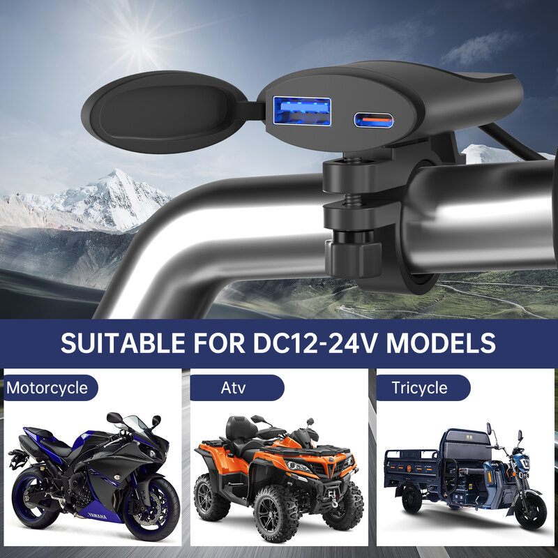 Anchtek QC3.0 Carregador USB para motocicleta 30W, IP67 impermeável, Suporte de montagem do guidão, Câmera digital, Carregador de telefone