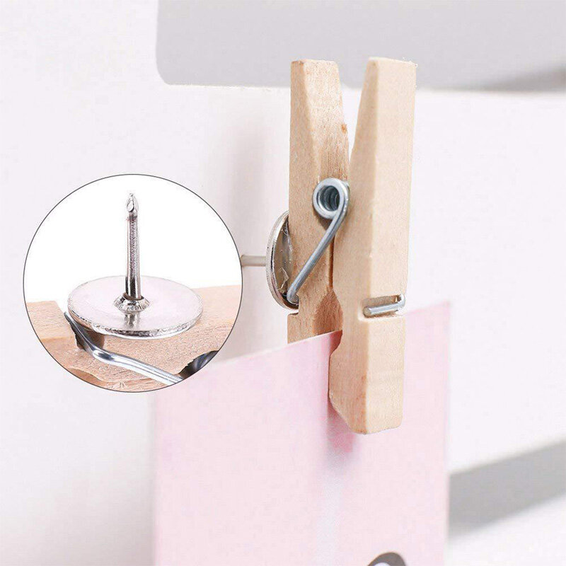 20 pz/scatola Clip in legno durevole cancelleria per ufficio scuola Push Pins raccoglitore decorativo puntine per pollice per lavagna in sughero
