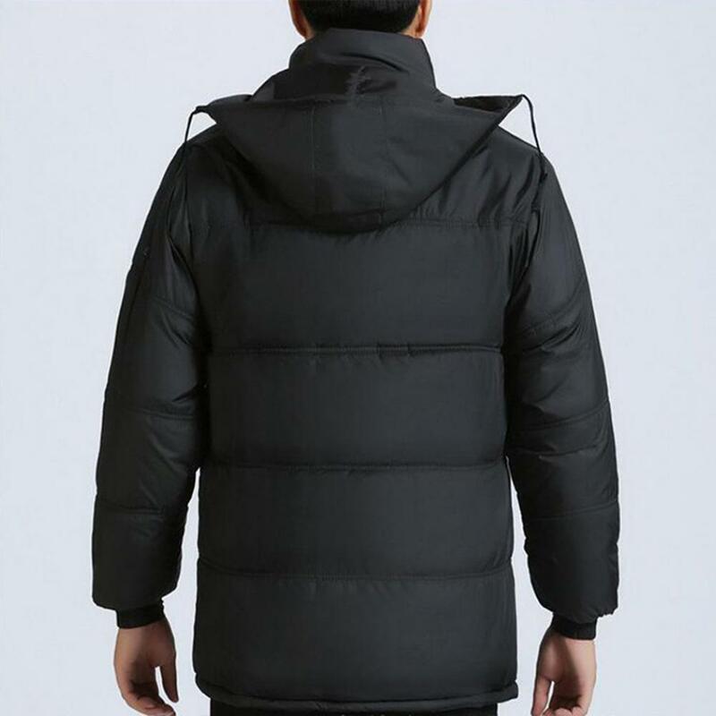 Popular Men Hooded Coat Plus Size Formal Jacket Solid Color Elastic Cuff Zipper Windbreaker  Keep Warm