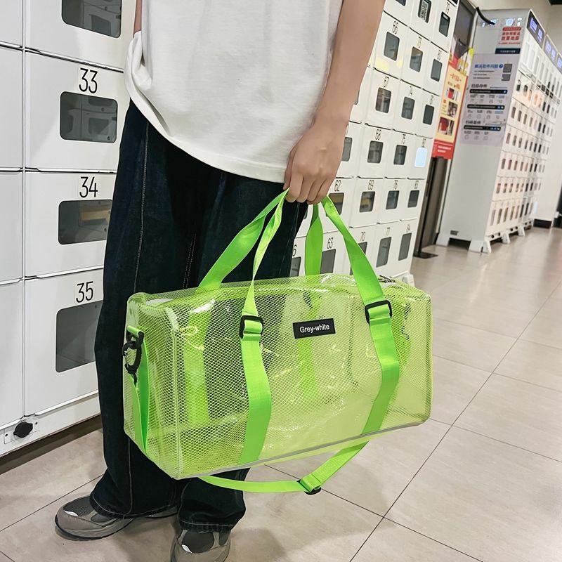 Tas Travel kebugaran PVC tahan air untuk wanita dan pria, tas bahu portabel kapasitas besar, tas renang pantai musim panas transparan