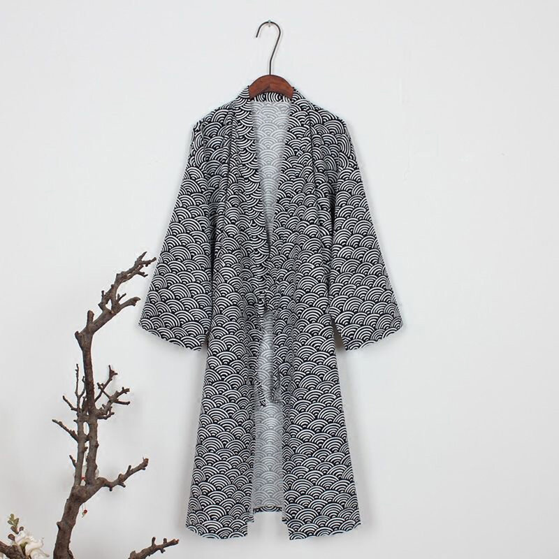 Kimono Yukata de algodón para hombre, ropa de dormir de ajuste suelto japonés suave, albornoz, traje de baño largo, bata de noche, pijama Unisex