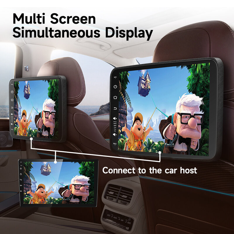 Jiuzin pemutar Video layar kursi belakang mobil, Monitor sandaran kepala mobil Multimedia Android 12 dengan RCA AV Wifi, pemutar Video layar IPS TV
