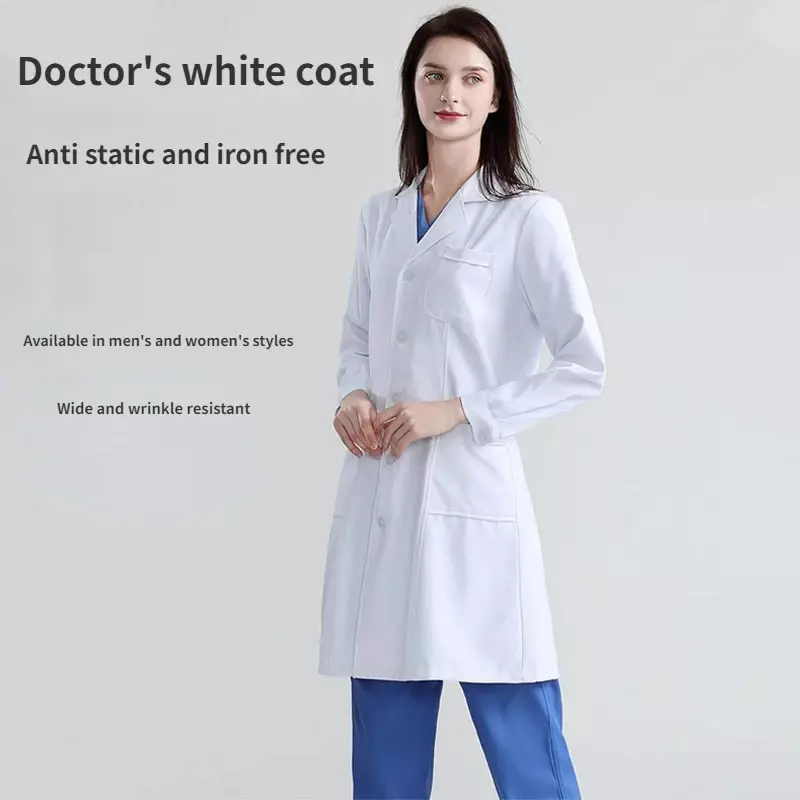 男性と女性のための短い長袖の作業服,医師,看護師,医療専門家のための白いコート