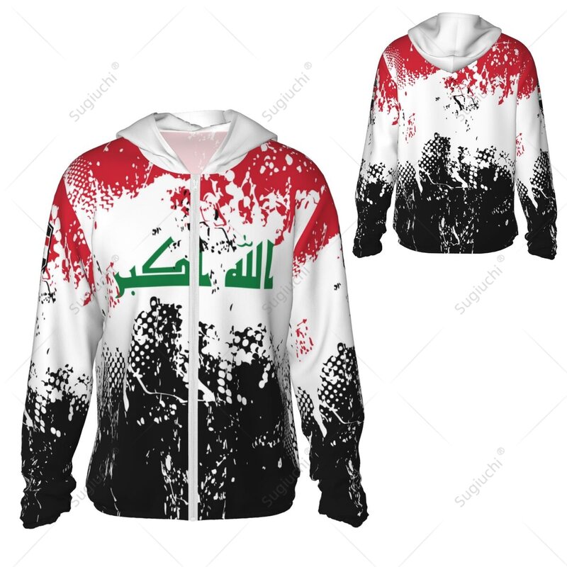 Iraq Vlag Graan Zonbescherming Hoodie Zonnebrandcrème Kleding Vissen Fietsen Loopt Snel Droog Lange Mouw Met Rits Polyester