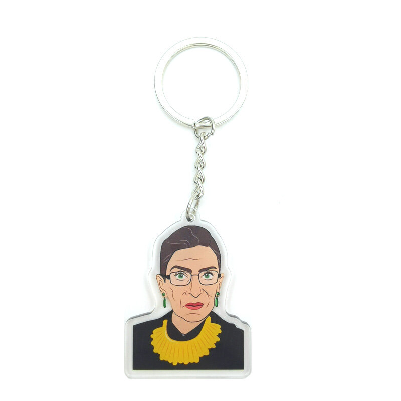 Feministyczna Ruth Bader Ginsburg męskie i damskie klucz łańcuszek na akcesoria urocza torba wisiorek klucz pierścień akrylowe cartoon prezent dla przyjaciela