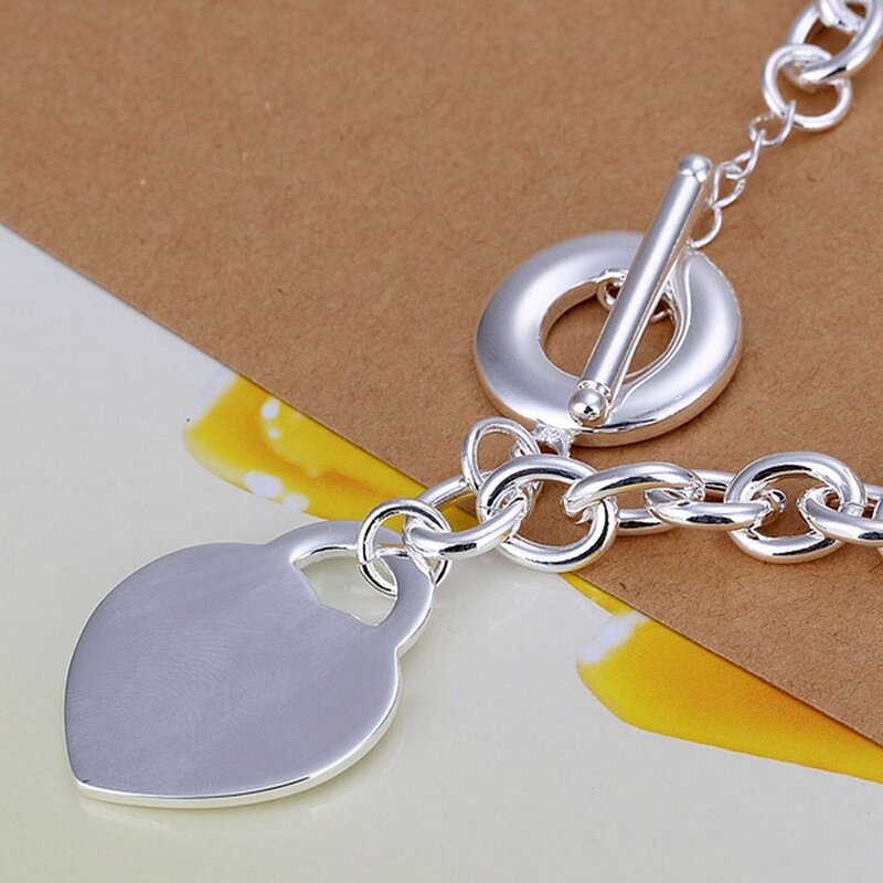 factory price valentine gift fashion beautiful color Silver Charms heart women Jewelry Bracelets chain lady wedding