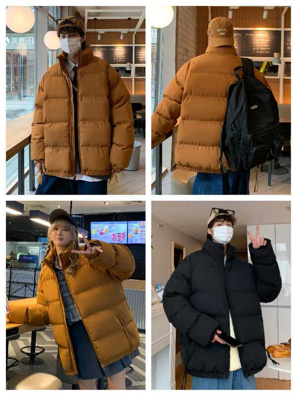 2023 nowa zimowa męska płaszcz z kapturem koreańska modna stójka kieszenie na suwak gruba ciepła kurtka wiatrówka płaszcz z podszewką termiczna Unisex