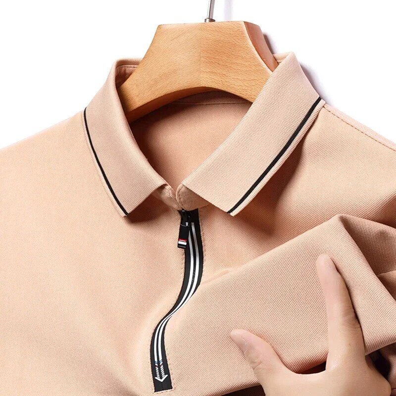 Camisa polo de meia zíper confortável masculina, top respirável, absorvente de suor, lazer empresarial, primavera, verão, nova moda