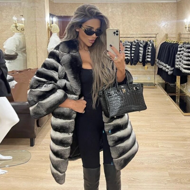 Mais vendido casaco de pele de inverno das mulheres curto real rex coelho casaco de pele longo chinchilla casaco de pele quente 2022 natural casaco de pele