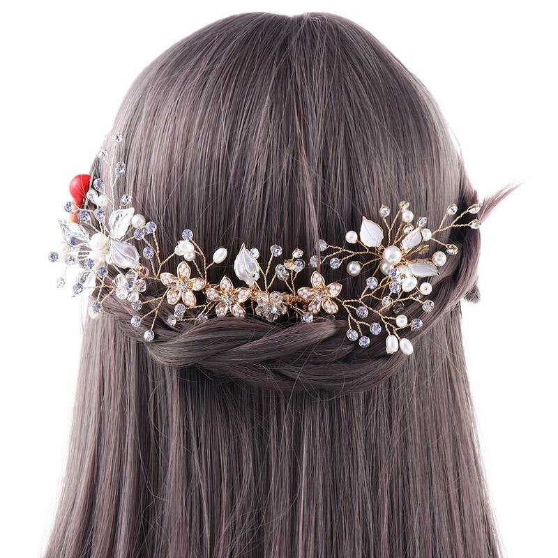 Jepit rambut berlian imitasi pengantin wanita jepit rambut daun mutiara Aloi aksesoris rambut sisir rambut pengantin