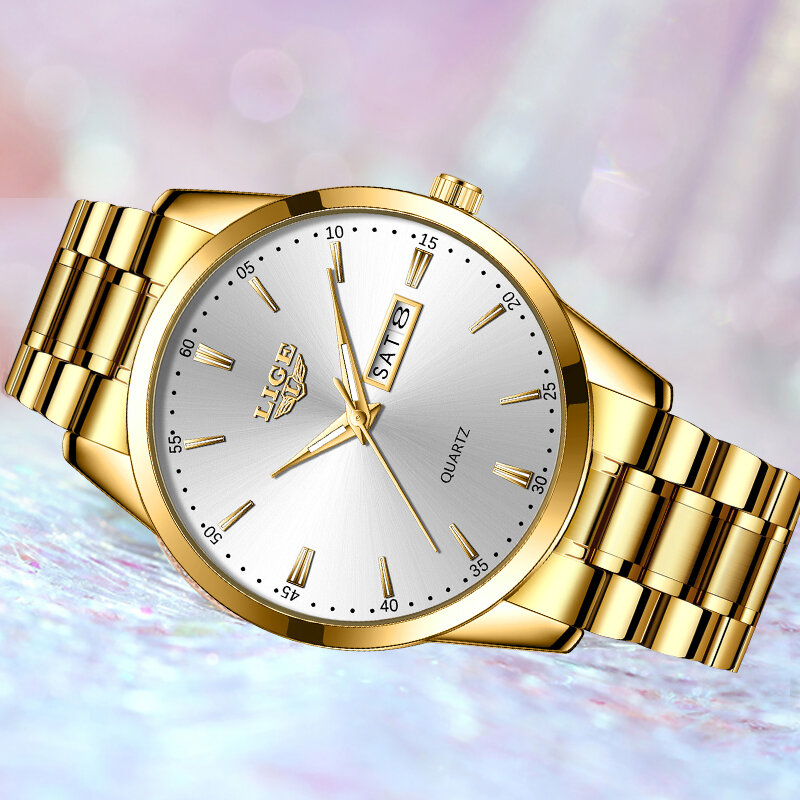 Lige นาฬิกาข้อมือผู้หญิงแบรนด์หรูสแตนเลสผู้หญิงควอตซ์นาฬิกาข้อมือกันน้ำลำลองนาฬิกาผู้หญิง reloj mujer