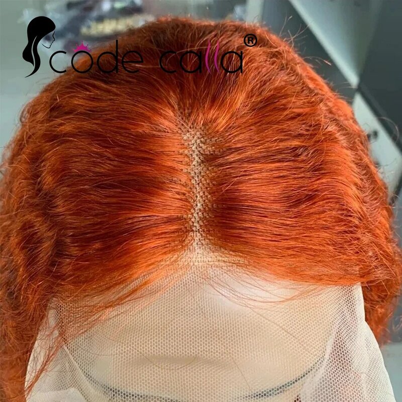 Peluca frontal de encaje naranja jengibre para mujer, cabello humano rizado de onda profunda, 13x4, transparente, barato