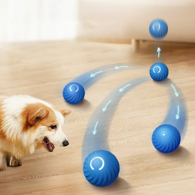 猫と犬のためのUSB充電付きスマートジャンプボール,電気シリコンボール,移動式ペットのエクササイズ,青とオレンジ,52mm