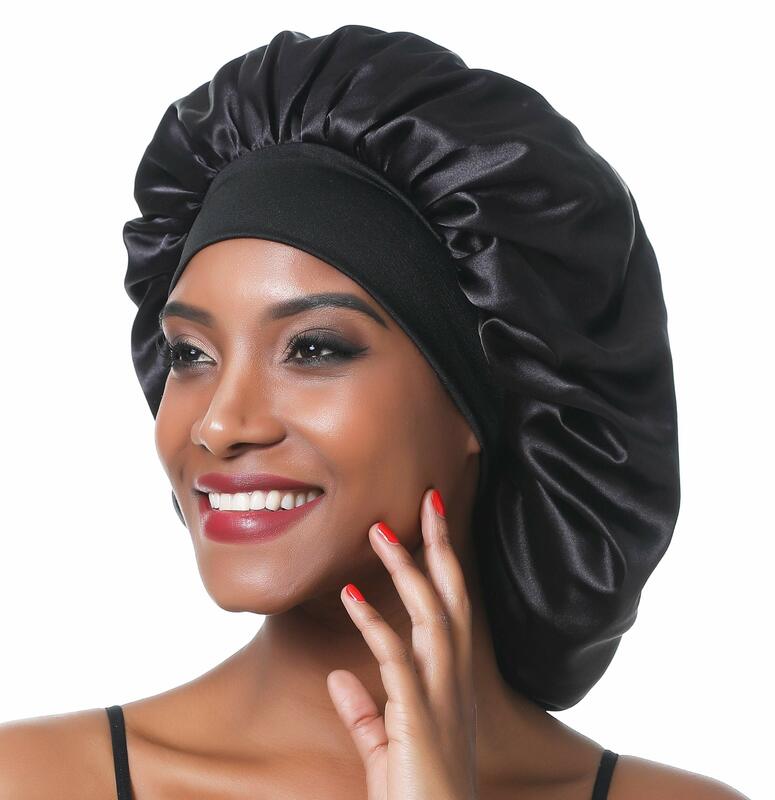 2022 New Fashion cappellino in raso di seta riccia capelli lunghi berretto da notte donna notte Extra Large fasce oversize con fascia elastica