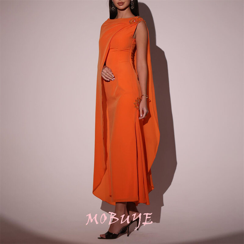 MOBUYE 2024 Popular O Prom Dress Ankle-Length With Short Sleeves Evening Fashion Elegant Party Dress For Women