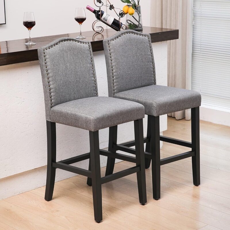 Барный стул в комплекте 2 дюйма, барные стулья с бронзовым гвоздем высотой 24 дюйма, барный стул с тканевой обивкой и спинкой, барные стулья